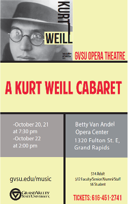 GVSU Opera Theatre presents: A Kurt Weill Cabaret:  Songs for a Changing World